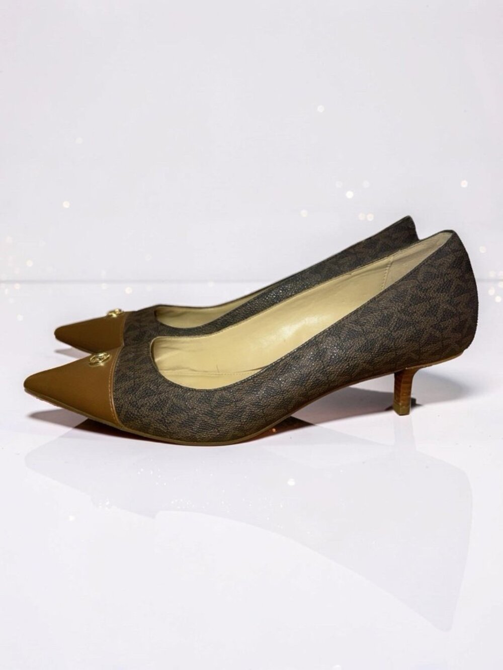 Michael Kors Keke Logo/Monogram Cap-Toe Pumps Brown Size 8